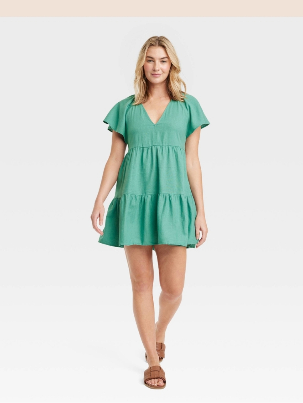 Universal Thread Teal Flutter Sleeve Mini Linen Skater Dress Medium